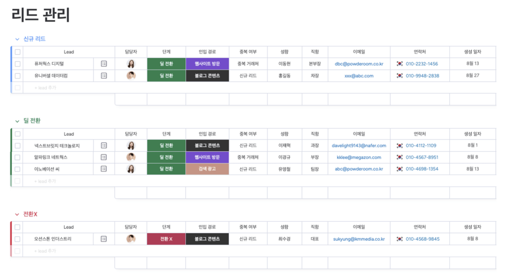 CRM 템플릿
